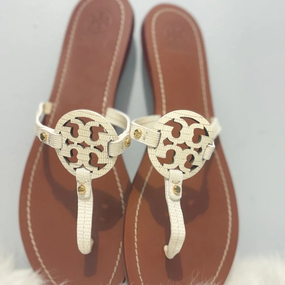 Tory Burch Cream and Brown Sandals
